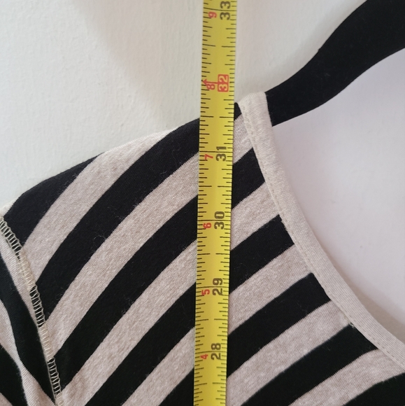 CATY LESCA PARIS Black & Tan Multi Stripe Short Sleeve Boho Tunic Top M-L - Picture 13 of 14